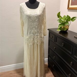 Pisarro Nights Ivory Beaded Maxi Dress